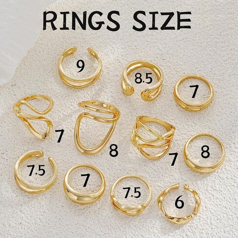 FAXHION 12PCS Gold Stackable Rings Set for Women, 18K Gold Plated Open Stacking Knuckle Ring, Adjustable Chunky Signet Rings for Gift in Kuwait