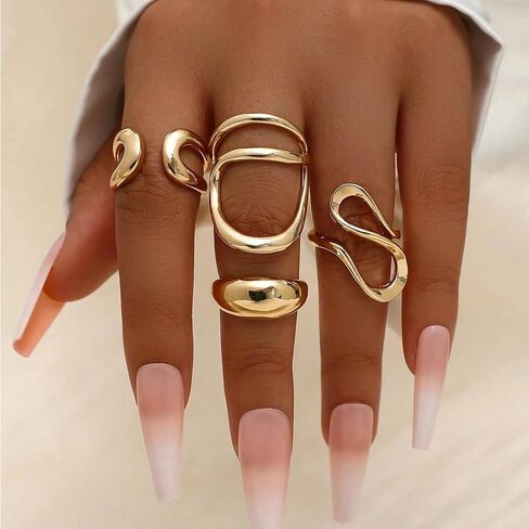 FAXHION 12PCS Gold Stackable Rings Set for Women, 18K Gold Plated Open Stacking Knuckle Ring, Adjustable Chunky Signet Rings for Gift in Kuwait