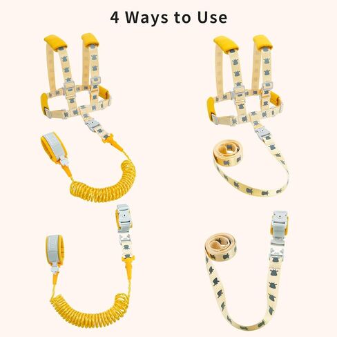 Toddler Leashes + Anti Lost Wrist Link for Kids, 4 in 1 Kid Harness Backpack Leash for Girls Boys, Kids Anti Lost Leash Cute Baby Harness Belt Strap Foldable Children Safety Leash for Park Zoo Travel in Kuwait