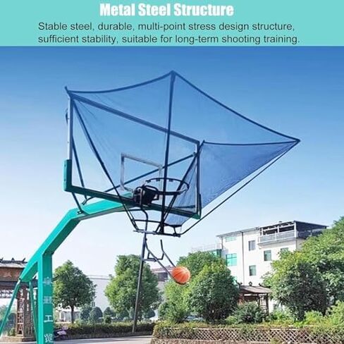 Metal Basketball Return Net with 180° Rotating Chute, Foldable Commercial Hanging Attachment for Easy Basketball Practice, Includes Storage Bag for Convenience in Saudi Arabia