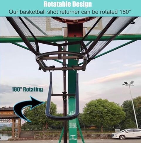 Metal Basketball Return Net with 180° Rotating Chute, Foldable Commercial Hanging Attachment for Easy Basketball Practice, Includes Storage Bag for Convenience in Saudi Arabia