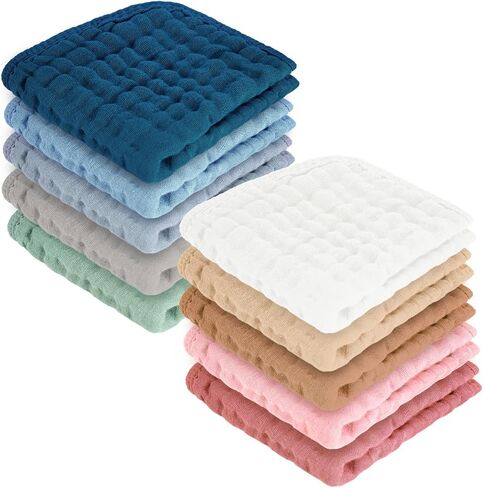 Baby Washcloths 100% Cotton Size is 12x12 inches. Lightweight, Portable, and Ideal for use at Home or on The go.(White & Coffee 6 Pieces) in Kuwait