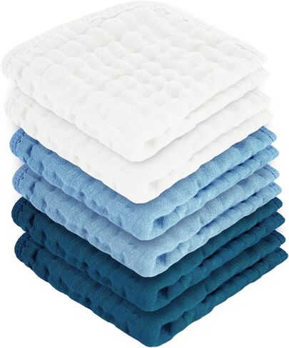 Baby Washcloths 100% Cotton Size is 12x12 inches. Lightweight, Portable, and Ideal for use at Home or on The go.(White & Coffee 6 Pieces) in Kuwait