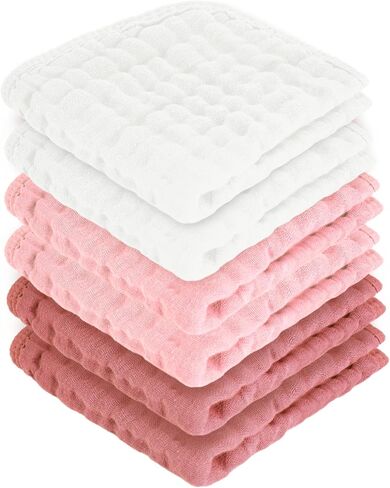 Baby Washcloths 100% Cotton Size is 12x12 inches. Lightweight, Portable, and Ideal for use at Home or on The go.(White & Coffee 6 Pieces) in Kuwait
