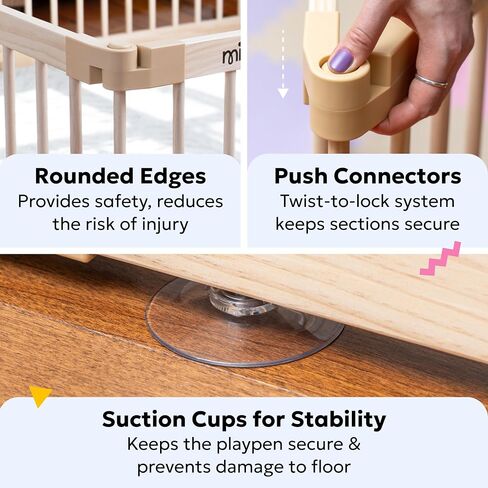 Miotetto Baby Playpen, Wooden Playpen for Babies and Toddlers, Foldable Fence with Montessori Activity Panel, Storage Basket & Gate, Portable, Easy to Assemble Baby Play Pen Natural Wood Playyard in Kuwait