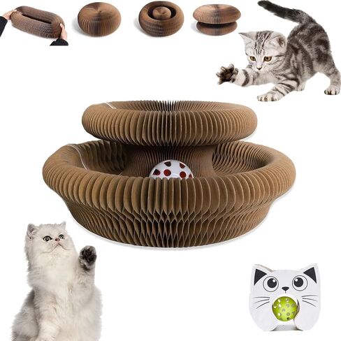 Kitty Curls Cat Toy Kurlz, Interactive Scratch Pad, Foldable Accordion,Cat Recyclable Scratcher with Ball (Pink) in Saudi Arabia