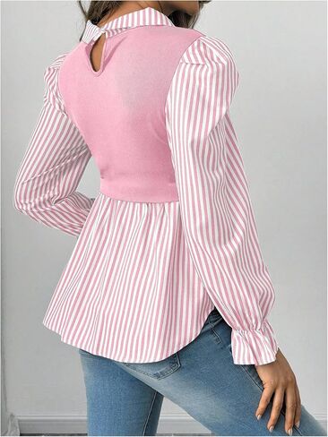Oyoangle Women Women's Printed Print Collared Collared Long Sleeve Button Down 2 في قمم قميص التمريض بلوزات in Kuwait