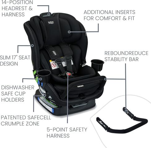 مقعد السيارة القابل للتحويل في Britax Poplar ، مقعد 2 في 1 مع تصميم نحيف بحجم 17 بوصة ، تقنية ClickTight ، Stone Onyx in Kuwait