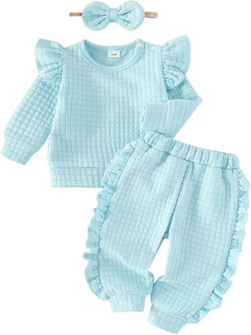 Baby Girl Clothes Toddler Sweatshirt Ruffled Infant Tops Casual Pants Fall Winter Outfits Set 3-24 Months in Kuwait