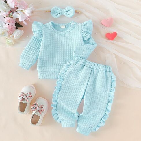 Baby Girl Clothes Toddler Sweatshirt Ruffled Infant Tops Casual Pants Fall Winter Outfits Set 3-24 Months in Kuwait
