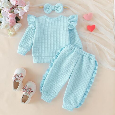 Baby Girl Clothes Toddler Sweatshirt Ruffled Infant Tops Casual Pants Fall Winter Outfits Set 3-24 Months in Kuwait