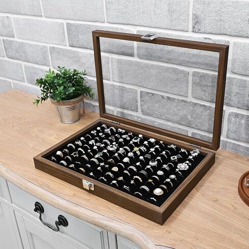MOOCA 2 PCS SET 100 SLOTS RING RING SHONDS ، SLOTED RING DISPANCE DISTRESS JOWNERSERY STANERAIRER STAND ، حامل المجوهرات للعرض للمعرض التجاري المنزلي ، Black Velvet in Saudi Arabia