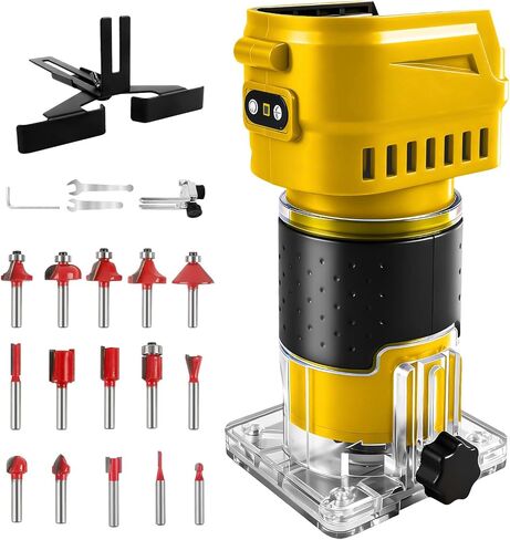 Cordless Router Compatible With Milwaukee M18 Battery, 6-Speed, 30,000 RPM, 850W Brushless Handheld Palm Routers Woodworking Hand Edge Trimmer with 15 PCS 1/4" Router Bits Set (No Battery) in Kuwait