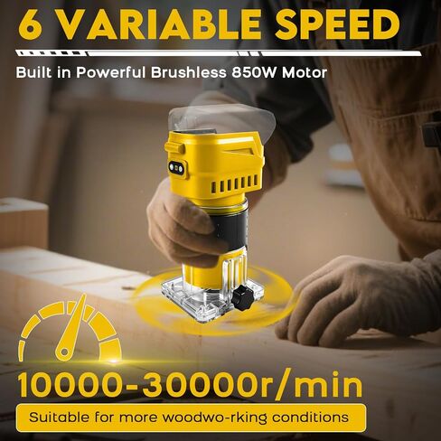 Cordless Router Compatible With Milwaukee M18 Battery, 6-Speed, 30,000 RPM, 850W Brushless Handheld Palm Routers Woodworking Hand Edge Trimmer with 15 PCS 1/4" Router Bits Set (No Battery) in Kuwait