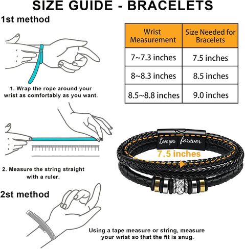 Leather Bracelet for Men Multi-Layer Braid Leather Bracelet with Clasp Black Inspirational Bangle Bracelet Wristband Christmas Birthday Valentine's Day Gifts for Boyfriend Husband Dad Brother Son Grandson in Saudi Arabia