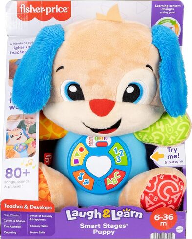 Fisher-Price Baby Learning Toy Laugh & Learn Smart Puppy Musical Plush مع مراحل ذكية للرضع الذين تتراوح أعمارهم بين 6 أشهر. in Kuwait