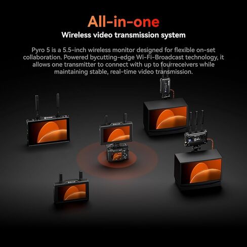Hollyland Pyro 5 Wireless Video Transmitter & Receiver & 5.5 inch Camera Field Monitor HDMI & SDI 1300ft Range, 60ms Latency Auto Dual-Band Hopping with Waveform, LUTs, Recording, Vector Scope in Kuwait
