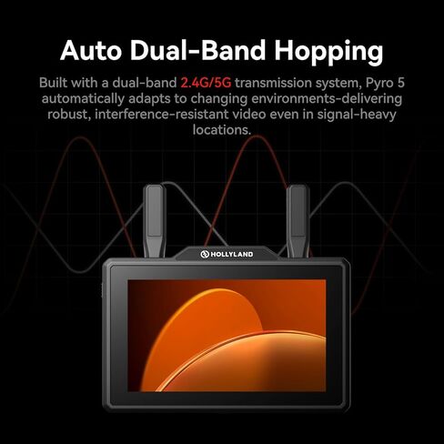 Hollyland Pyro 5 Wireless Video Transmitter & Receiver & 5.5 inch Camera Field Monitor HDMI & SDI 1300ft Range, 60ms Latency Auto Dual-Band Hopping with Waveform, LUTs, Recording, Vector Scope in Kuwait
