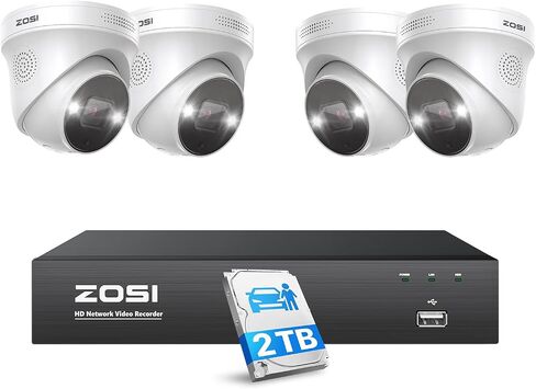 Zosi 32 Channel 4K Poe Security Camera System ، 16x 8MP كاميرات داخلية داخلية ، صوتية 2 ، الرؤية الليلية الملونة ، اكتشاف AI/السيارة ، 32CH 16 Port Commercial NVR 4TB HDD Surveillance for Business in Saudi Arabia