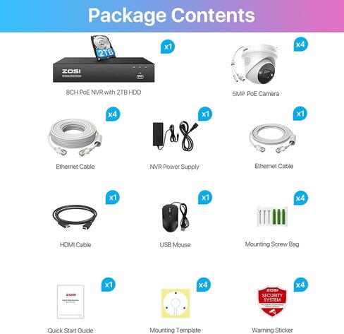 Zosi 32 Channel 4K Poe Security Camera System ، 16x 8MP كاميرات داخلية داخلية ، صوتية 2 ، الرؤية الليلية الملونة ، اكتشاف AI/السيارة ، 32CH 16 Port Commercial NVR 4TB HDD Surveillance for Business in Saudi Arabia