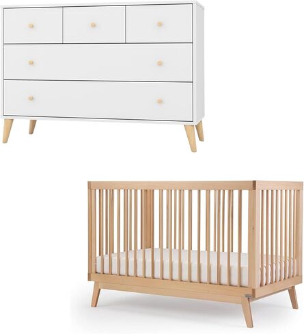 dadada Baby Nursery Furniture Set. Baby Crib and Dresser Set Combo. Soho 3 in 1 Convertible Crib and Austin 5 Drawer Nursery Dresser. White & Natural Beechwood in Kuwait