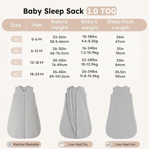 كيس نوم الطفل 18-24 شهرًا 1.0 TOG Baby BLANDLANT COTTON SLEAIN SACK كيس نوم مبطن مع سحاب ثنائي الاتجاه لطفل صغير أخضر in Kuwait