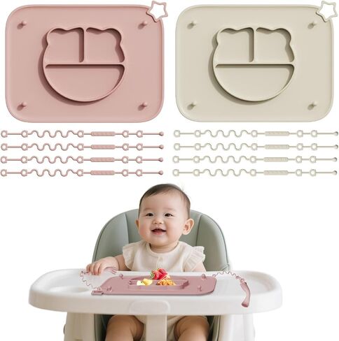 1 Pack Silicone Mat for Babies, Baby Placemat Built-in Suction Base and Equipped 4 Toy Straps & Anti-Peel Design, Activity Mat for Infants to Toddlers, Keeps Babies Essentials Off The Floor,Beige in Kuwait