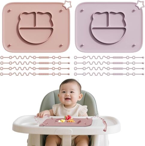 1 Pack Silicone Mat for Babies, Baby Placemat Built-in Suction Base and Equipped 4 Toy Straps & Anti-Peel Design, Activity Mat for Infants to Toddlers, Keeps Babies Essentials Off The Floor,Beige in Kuwait