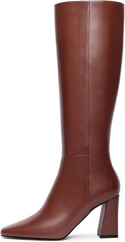 Meolee Knee High Boots for Women Square Toe Chunky High Heel Tall Boots Fashion Long Boots with Side Zipper in Saudi Arabia