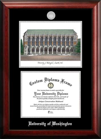 Campus Images NCAA Washington Huskies Unisex Silver Medallion Frame University of Washington 11w x 8.5h Silver Embossed Diploma Frame Lithograph, Brown, One Size in Saudi Arabia