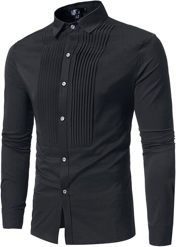 Mens Slim Fit Long Sleeve Tuxedo Dress Shirts Button Down Collar Business Dress Shirt in Saudi Arabia