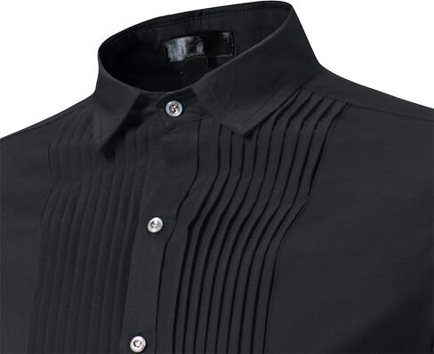 Mens Slim Fit Long Sleeve Tuxedo Dress Shirts Button Down Collar Business Dress Shirt in Saudi Arabia