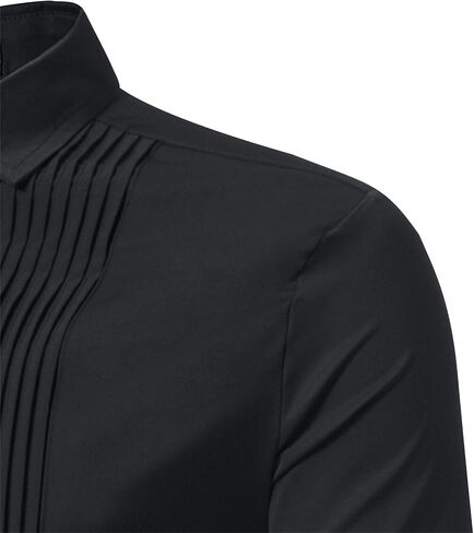 Mens Slim Fit Long Sleeve Tuxedo Dress Shirts Button Down Collar Business Dress Shirt in Saudi Arabia