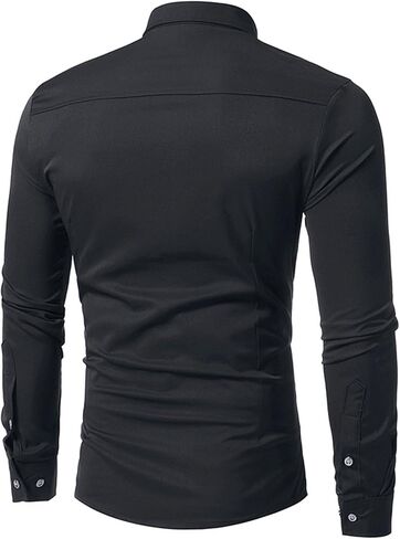 Mens Slim Fit Long Sleeve Tuxedo Dress Shirts Button Down Collar Business Dress Shirt in Saudi Arabia