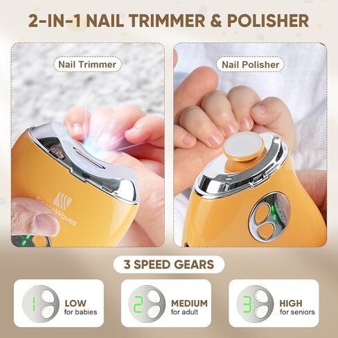 3-in-1 Electric Nail Clipper for Baby & Adults, USB Rechargeable Trimmer with LED Light, Polisher and Storage Container, Adjustable Speeds Nail Clipper for Kids, Seniors & Caregivers (Safe & Quiet) in Saudi Arabia