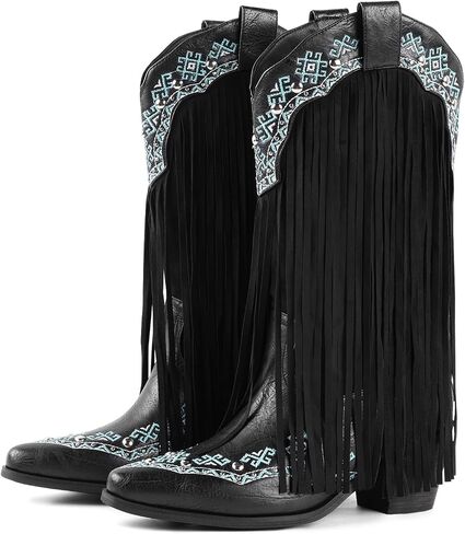 FancyQueen Faux Fur Boots for Women Knee High Furry Heel Boots Fashion Pointed Toe Snow Winter Boot Warm Women Boot in Saudi Arabia