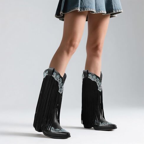 FancyQueen Faux Fur Boots for Women Knee High Furry Heel Boots Fashion Pointed Toe Snow Winter Boot Warm Women Boot in Saudi Arabia