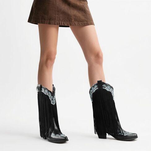 FancyQueen Faux Fur Boots for Women Knee High Furry Heel Boots Fashion Pointed Toe Snow Winter Boot Warm Women Boot in Saudi Arabia