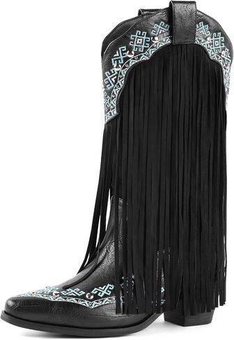 FancyQueen Faux Fur Boots for Women Knee High Furry Heel Boots Fashion Pointed Toe Snow Winter Boot Warm Women Boot in Saudi Arabia