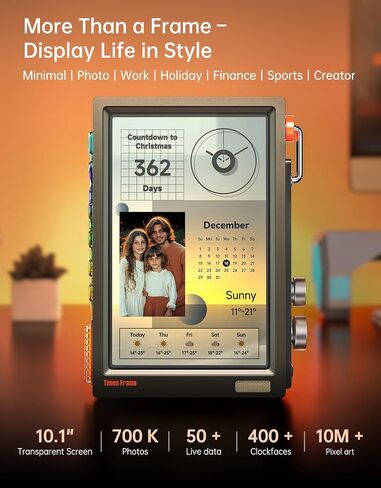 Divoom Times Frame-10.1" Digital Picture Frame Transparent IPS with RGBLED Rotary Knob WiFi 64GB 400+Clock Faces Widget 50+API Feeds Gift Mode Pixel Art Community Personalized Data Display (White) in Saudi Arabia