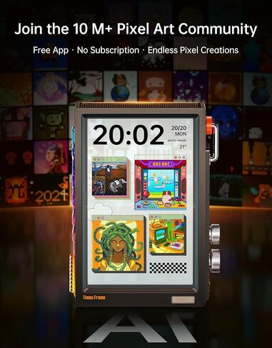Divoom Times Frame-10.1" Digital Picture Frame Transparent IPS with RGBLED Rotary Knob WiFi 64GB 400+Clock Faces Widget 50+API Feeds Gift Mode Pixel Art Community Personalized Data Display (White) in Saudi Arabia