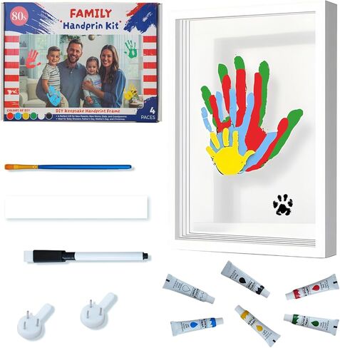 80S Family Handprint Kit, Handprint Art Craft DIY Kit, Baby Hand Print Gift for New Moms, Parents, Grandparents, 6 Safe, Non-Toxic Paints, Ideal for Mother's Day, Father's Day, Anniversary & More in Kuwait