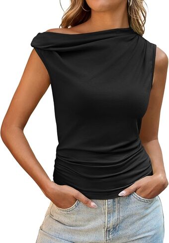 Tankaneo Womens قبالة قمم الكتف من رقبة القوارب المجهزة قميص Ruched Summer Trendy Y2K الخروج من قمم الخزان in Saudi Arabia