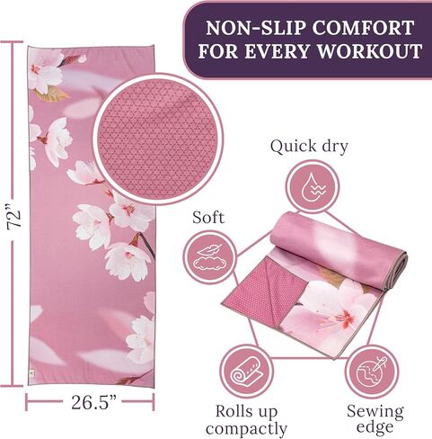 Non Slip Hot Yoga Mat Towel for Yoga | Machine Washable Yoga Towel with Silicone Grip, Quick Drying & Super Absorbent | Multi-Purpose Performance Mat 26.5'' x 72'' | Perfect Yoga Gift for Women & Men in Saudi Arabia