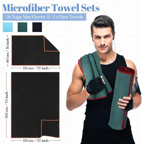 Peryiter 6 Pack Hot Yoga Towel Set - Non Slip Microfiber Towels for Mat and Hand, Quick Dry and Sweat-Activated Grip, 2 Sizes for Women Men Bikram Pilates Gym in Kuwait