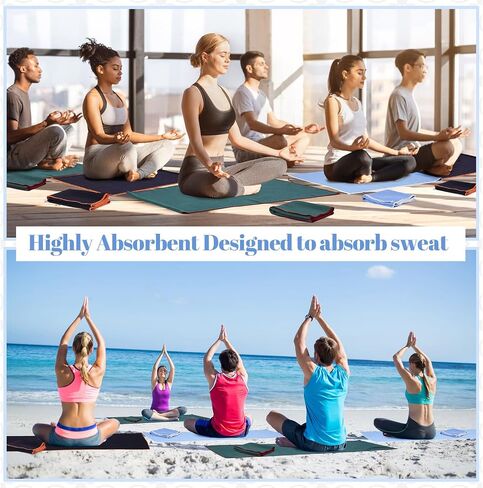Peryiter 6 Pack Hot Yoga Towel Set - Non Slip Microfiber Towels for Mat and Hand, Quick Dry and Sweat-Activated Grip, 2 Sizes for Women Men Bikram Pilates Gym in Kuwait