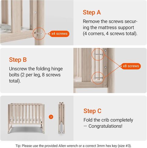 EvoNook 6-in-1 Convertible Mini Crib, 100% New Zealand Wood, 4 Adjustable Mattress Heights, Crib with Mattress, Washed Natural in Kuwait