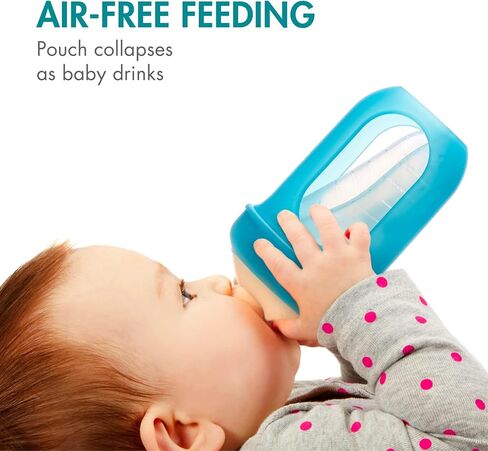 Boon Nursh Reusable Silicone Pouch Baby Bottles - Slow Flow Nipple - Silicone Baby Bottle Pouch and Nipple - Baby Feeding Essentials - Color Block - 0-3 Months - 3 Count - 4 Ounce in Kuwait