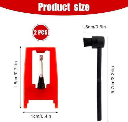 2pcs Record Player Needles with 1 Cleaning Brush, Turntable Stylus Replacement for Crosley Victrola ION Jenson tone York-Yorx LP Phonograph Vinyl Record Player Accessories (Red) in Saudi Arabia