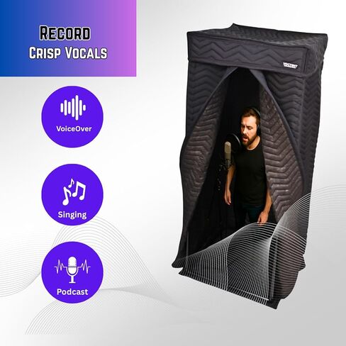 حجرة صوتية محمولة، استوديو تسجيل منزلي، حجرة عزل صوت خالية من الصدى للصوت والغناء (ZIGZAG-BLK، L) in Kuwait